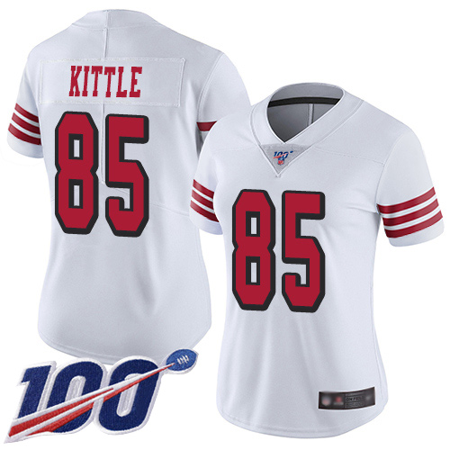 San Francisco 49ers Limited White Women George Kittle NFL Jersey #85 100th Season Rush Vapor Untouchable